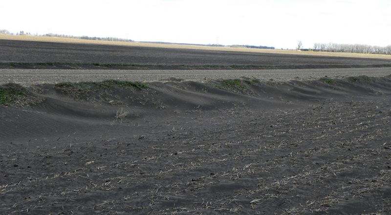 Roadside soil drifts impede the movement of roadbed runoff and reduces the snow storage volume necessary for proper road use and firmness. Concerns for safe traffic flow and especially for slower moving farming implements and pedestrians.