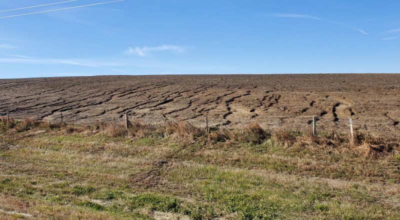 Sheet and rill erosion located near the Sioux Falls area. Sheet erosion occurs when a thin layer of topsoil is removed over a hillside field – and may not be readily noticeable. Rill erosion occurs when runoff water forms small channels as it flows down a slope. This type of soil erosion can be avoided by maintaining a protective cover on the soil and modifying the landscape to control runoff amounts and rates. Sheet and Rill Erosion