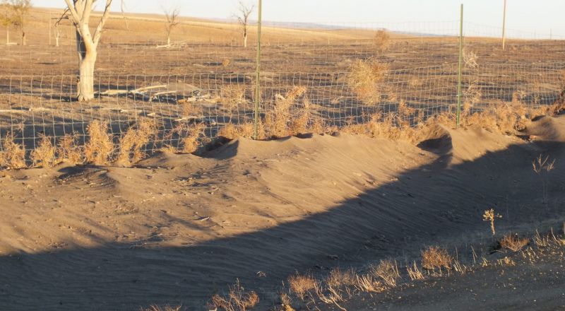 Wind erosion in East Pennington County, SD. Wind Erosion is the removal and transportation of soil caused by wind. The erosion of surface soil by wind renders the soil less productive by removing the most fertile part of the soil, namely, the clays and organic matter. Wind Erosion